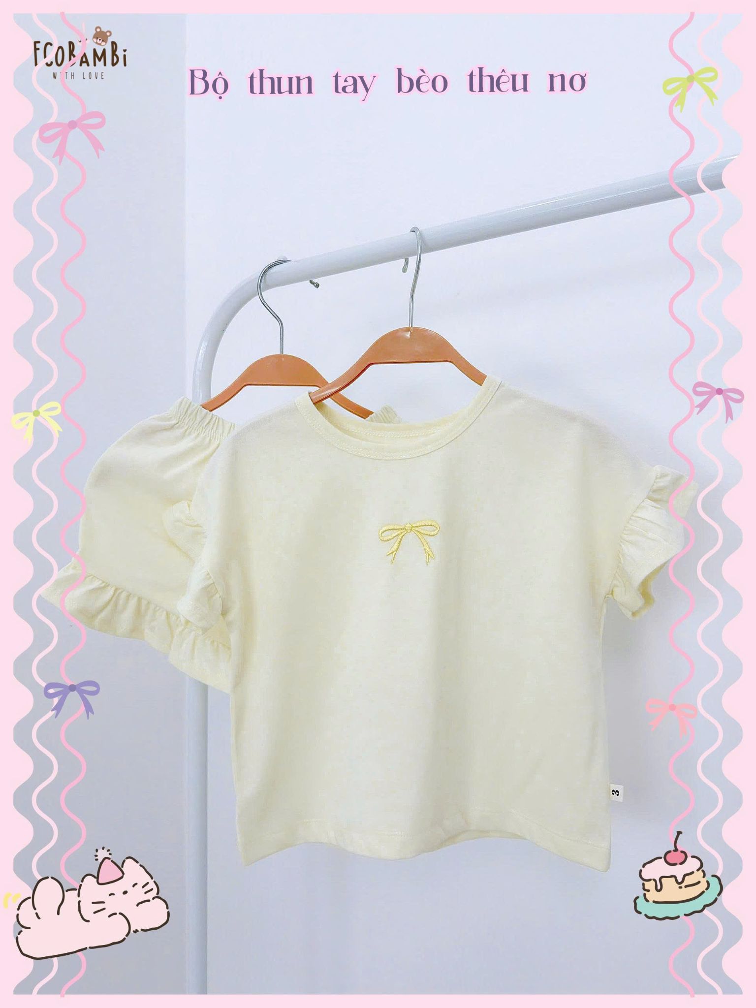  Bộ thun cotton tay ngắn - quần shorts phối bèo bé gái - 8935334000780 