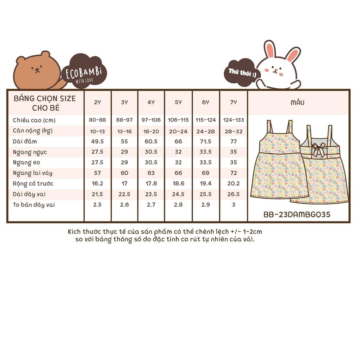  Đầm muslin 2 dây dáng babydoll bé gái ECOBAMBI - 8935334000988 