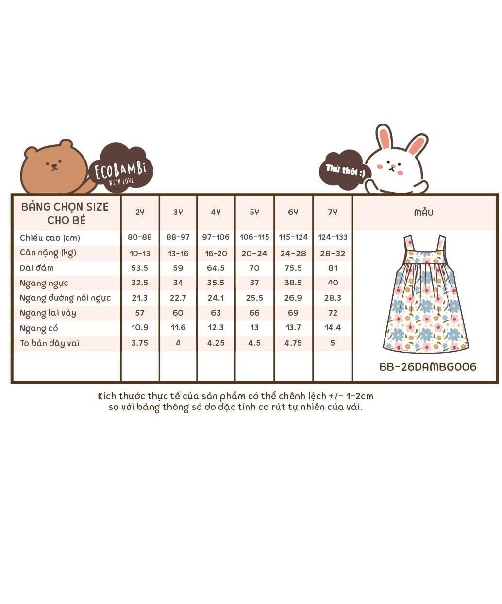  Đầm thô cotton 2 dây bản to bé gái ECOBAMBI - 8935334002357 