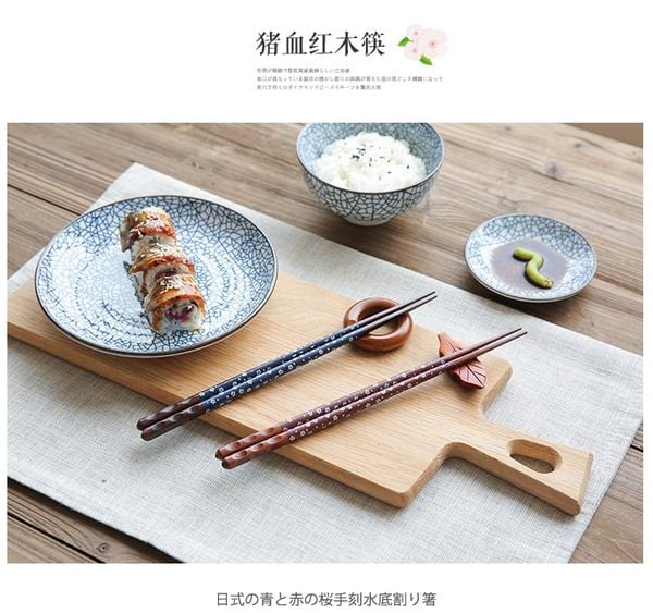  Set 5 Đôi Đũa Gỗ Hoa Anh Đào 