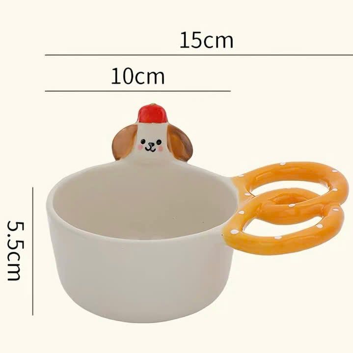  Bát Gốm Tay Cầm Pretzel Chú Cún 
