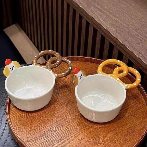  Bát Gốm Tay Cầm Pretzel Chú Cún 