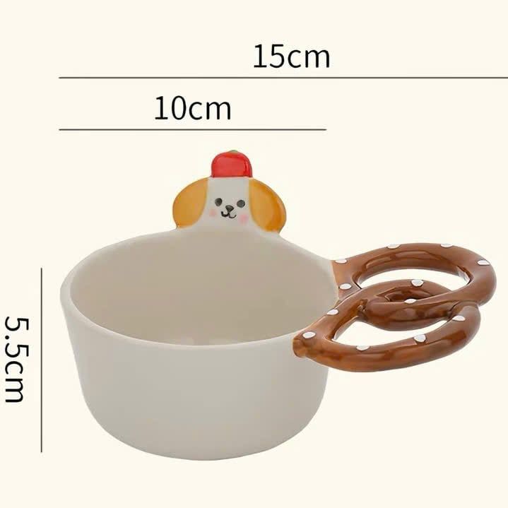  Bát Gốm Tay Cầm Pretzel Chú Cún 