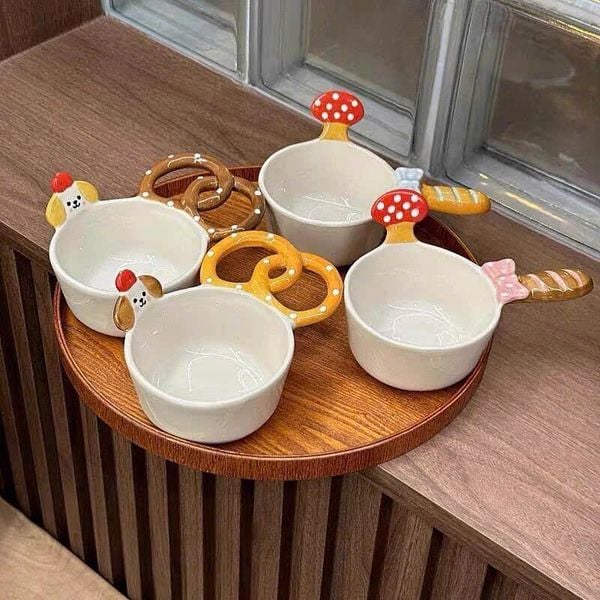  Bát Gốm Tay Cầm Pretzel Chú Cún 