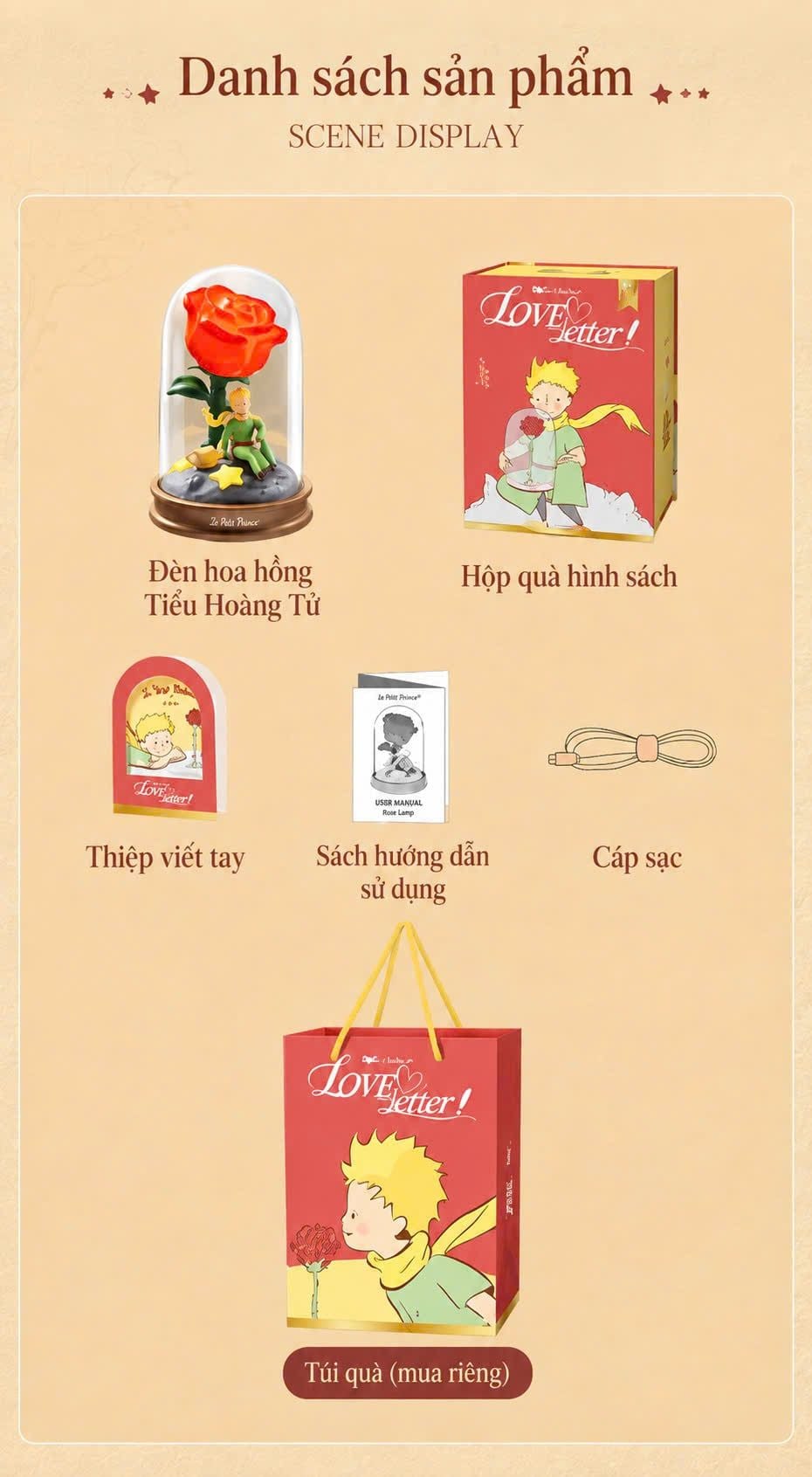 [ORDER] Đèn Hoa Hồng Hoàng Tử Bé Love Letter 