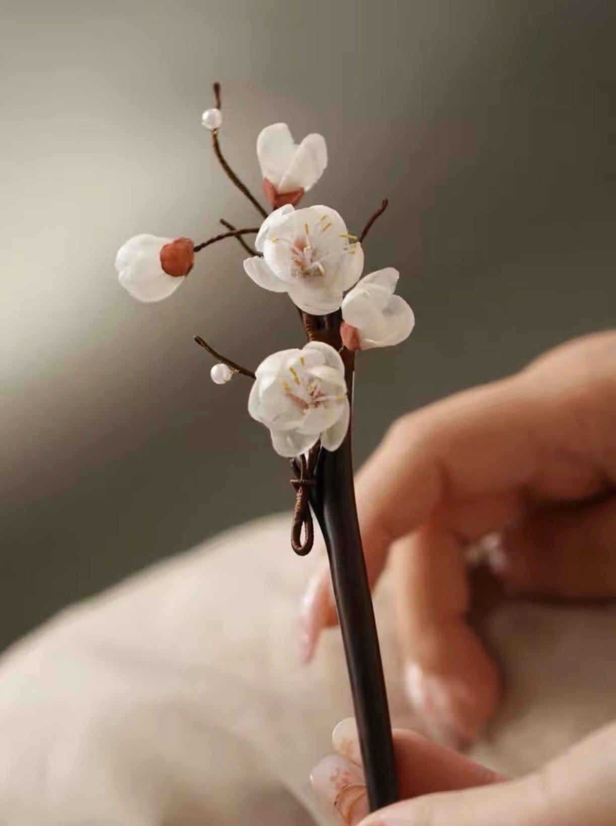  Trâm Cài Tóc Hoa Mai Nhung Lụa 