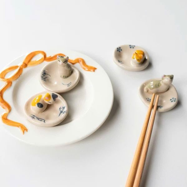  Đĩa Gia Vị Mini Mèo In Nổi 