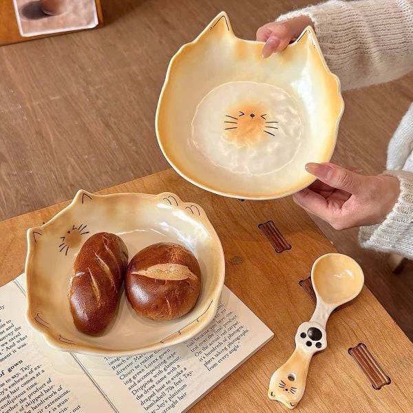  Bộ Đồ Ăn Gốm Sứ Chú Mèo Bánh Mỳ 