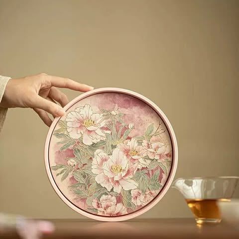  (Order) Khay Trà Khắc Nổi Hoa Mẫu Đơn 