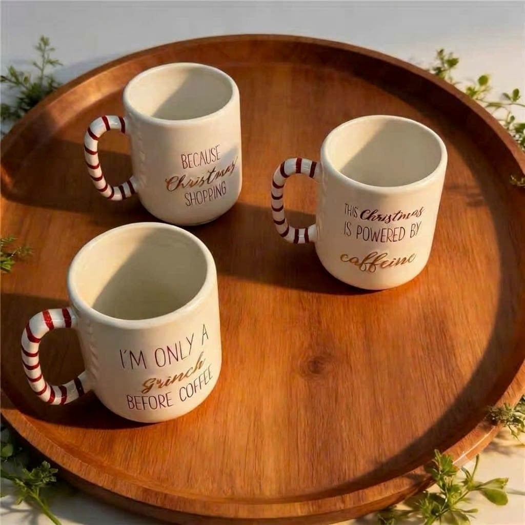  Cốc Giáng Sinh Quai Kẻ Đỏ Retro 