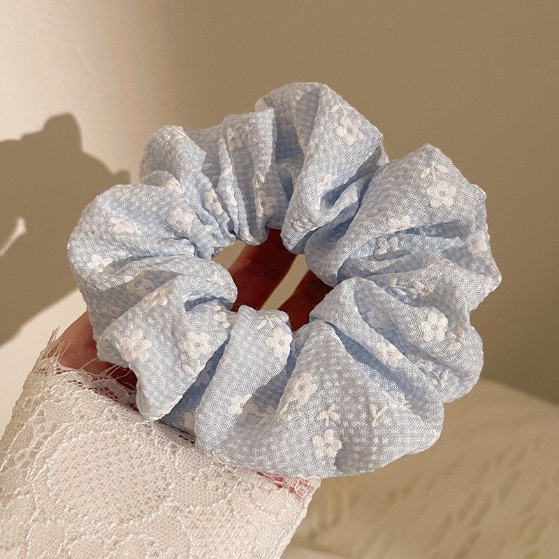  Scrunchie Xốp Xanh Dương Hoa Trắng 