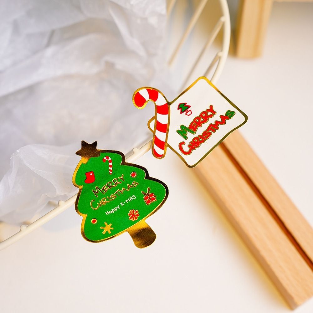  Sticker Merry Christmas Cây Thông, Kẹo Gậy (1 Tờ - 8 Miếng) 
