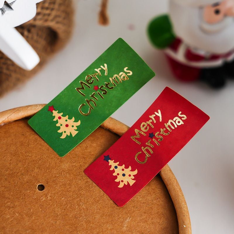  Sticker Tem Merry Christmas Hình Chữ Nhật (1 Tờ - 10 Miếng) 