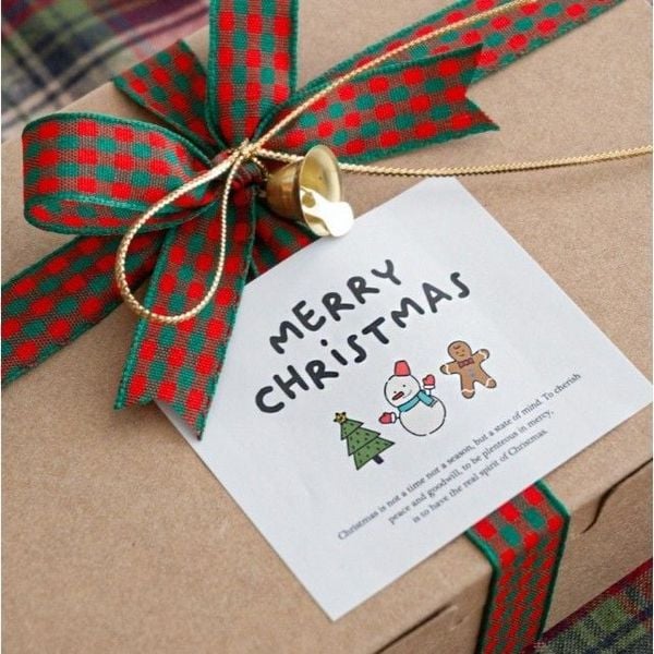  Sticker Vuông Merry Christmas Cây Thông, Người Tuyết, Bánh Gừng (1 Tờ - 6 Miếng) 