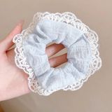  Scrunchie Xanh Dương Ren Trắng 