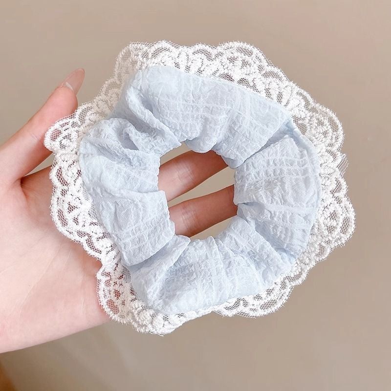  Scrunchie Xanh Dương Ren Trắng 