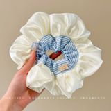  Scrunchie Sọc Xanh Dương Phối Lụa Trắng 