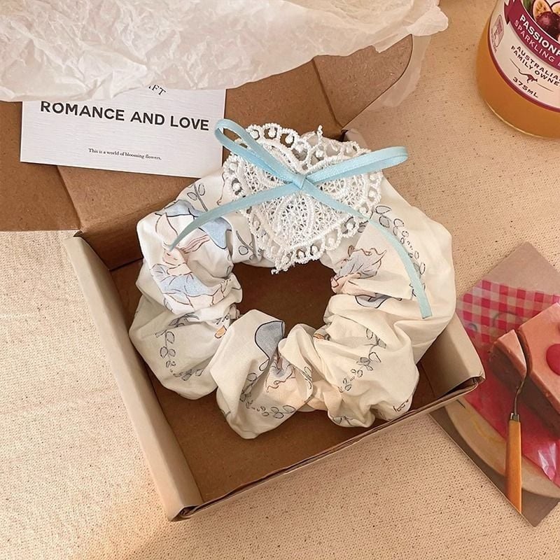  Scrunchie Trái Tim Ren Đính Nơ 