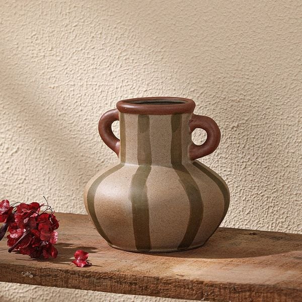  Bình Gốm Vintage Sọc Nâu 