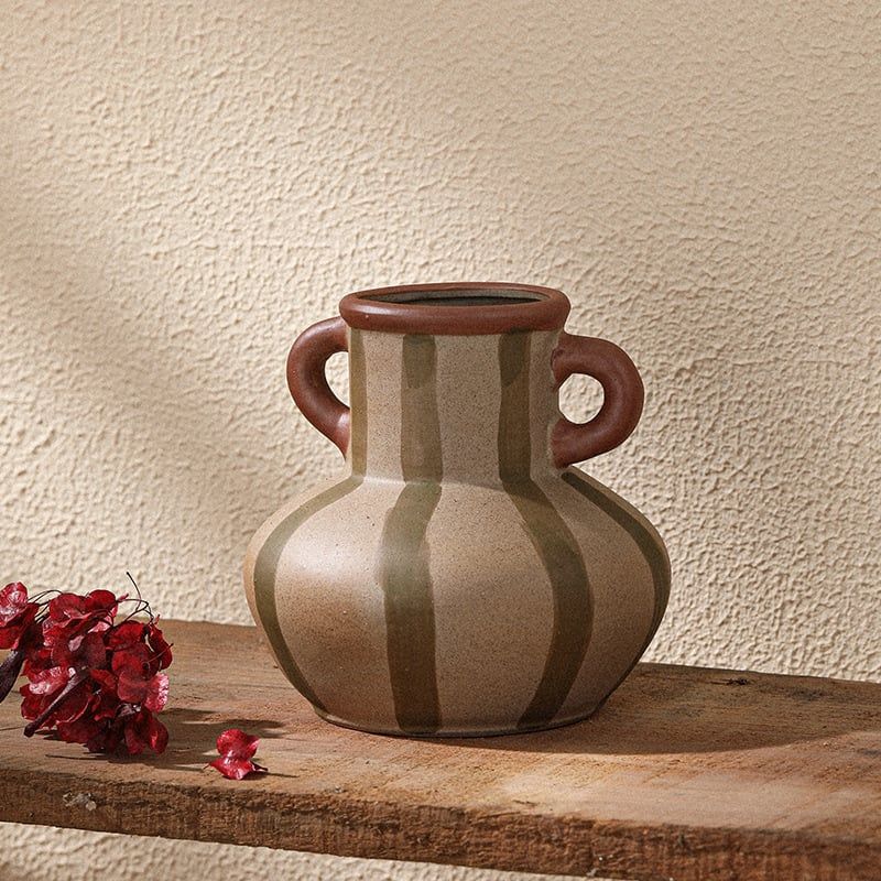  Bình Gốm Vintage Sọc Nâu 