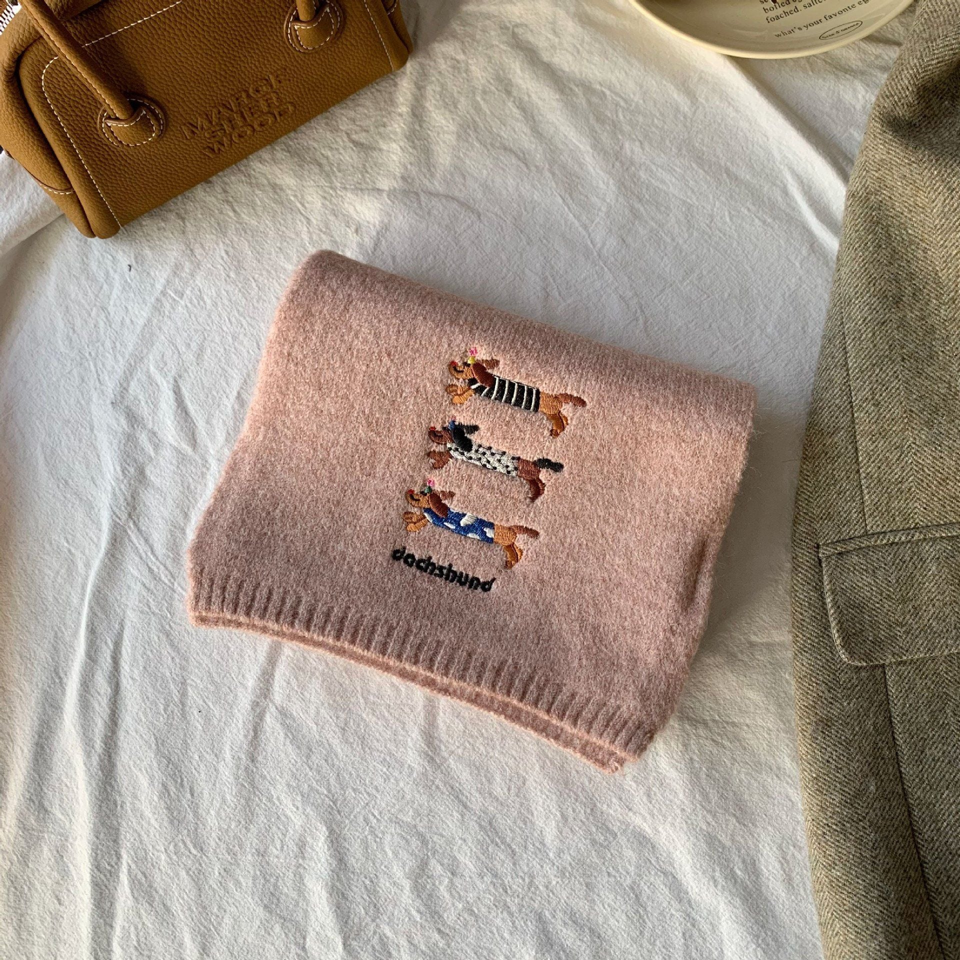  Khăn Len Thêu 3 Chú Cún 