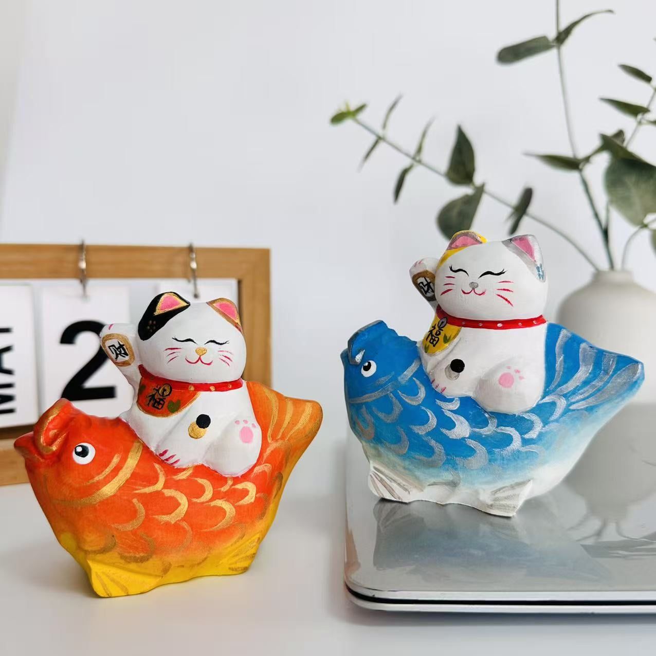  Tượng Gỗ Mèo Trang Trí Retro 