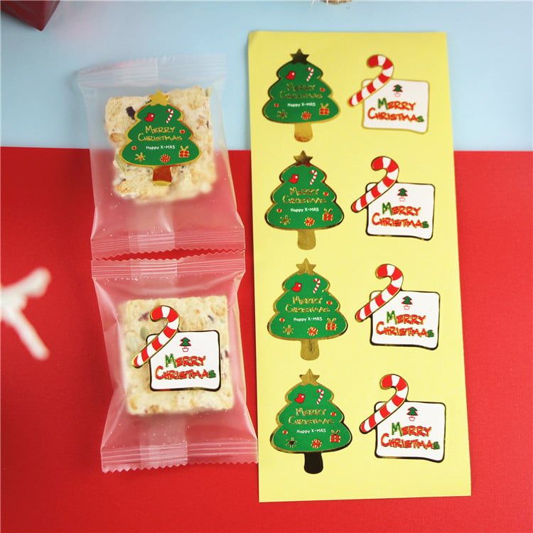  Sticker Merry Christmas Cây Thông, Kẹo Gậy (1 Tờ - 8 Miếng) 