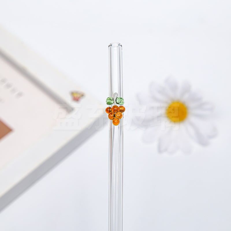  Ống Hút Thủy Tinh Cong Charm Hoa Quả 