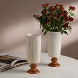  Bình Hoa Gốm Đế Gỗ Retro 