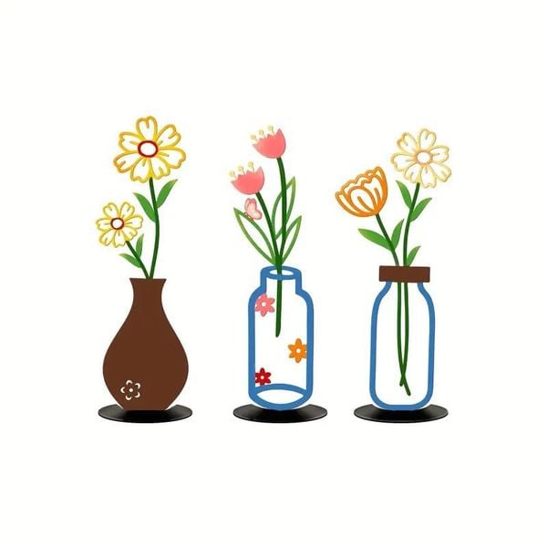  Đồ Trang Trí 2D Bình Hoa Retro 