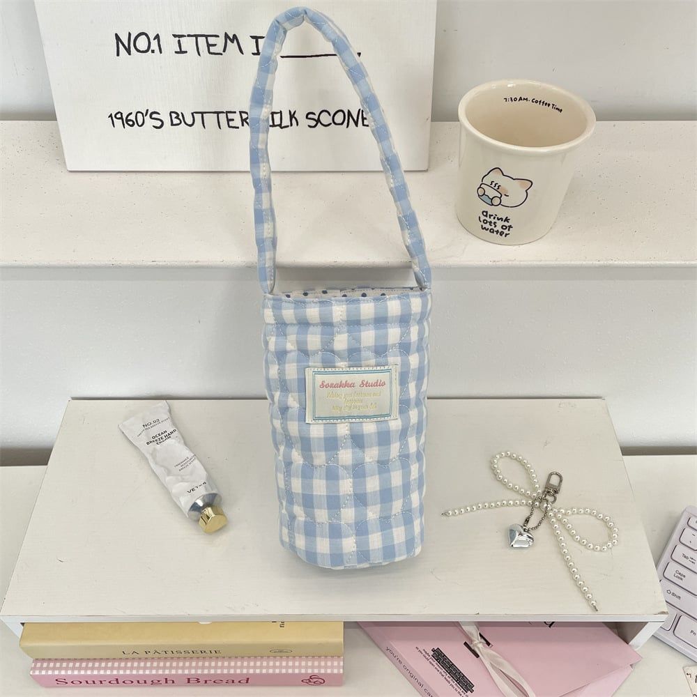  Túi Đựng Cốc - Túi Đựng Bình Nước Caro Pastel 