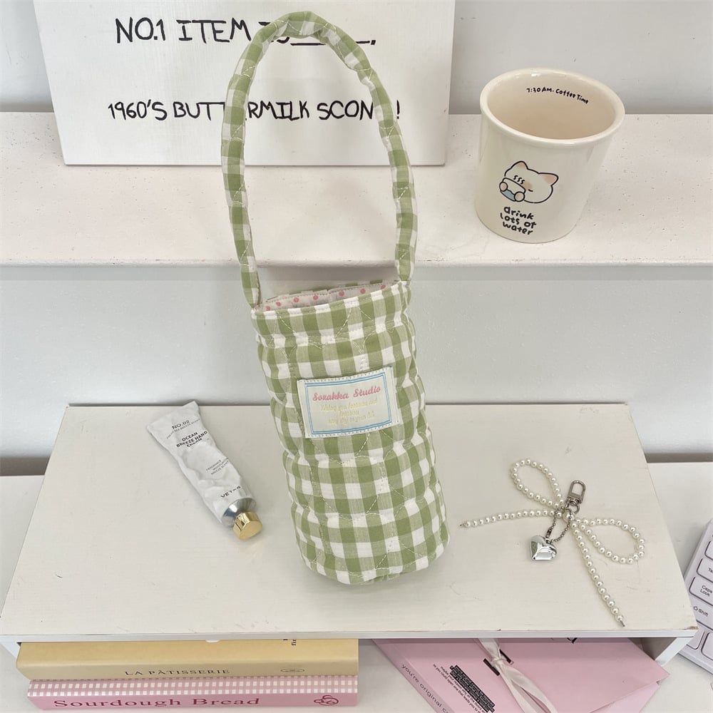  Túi Đựng Cốc - Túi Đựng Bình Nước Caro Pastel 