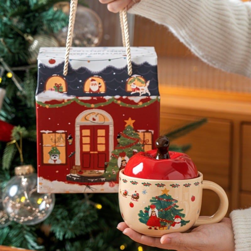  Set Tách Quả Táo Giáng Sinh (Kèm Nắp Và Thìa) 