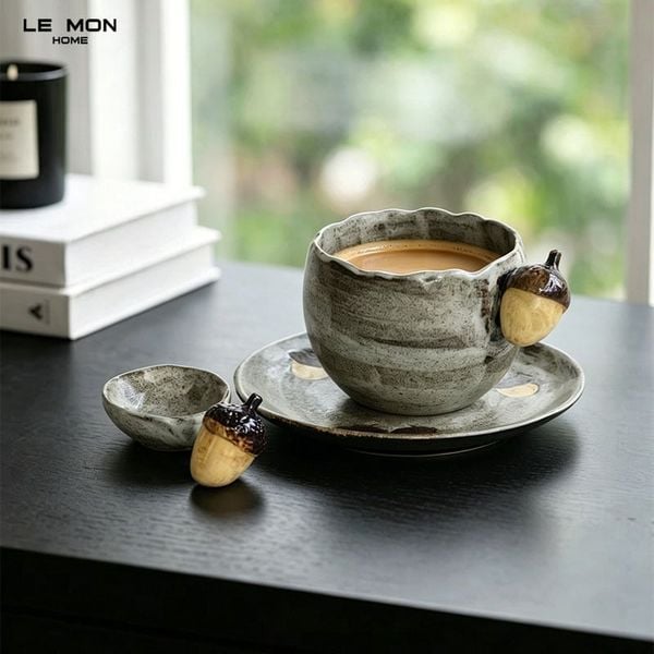  Set Cốc Sứ Hình Hạt Sồi Retro 