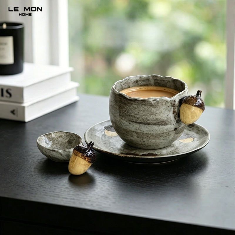  Set Cốc Sứ Hình Hạt Sồi Retro 