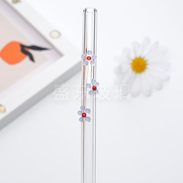  Ống Hút Thủy Tinh Cong Charm Hoa Quả 