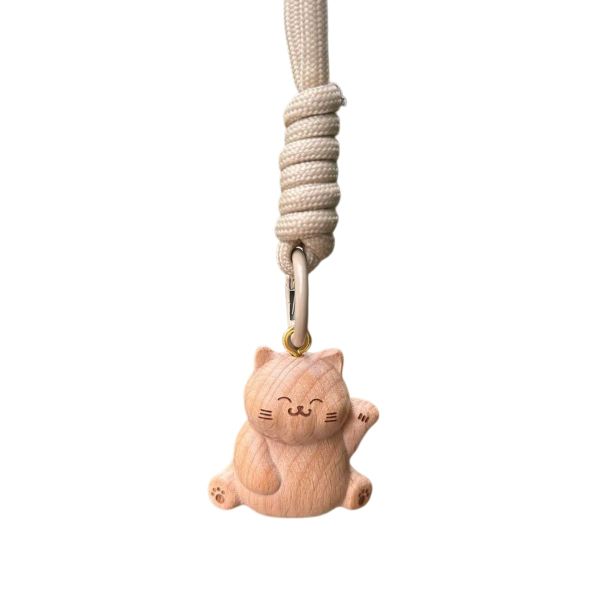  Móc Khóa Khắc Gỗ Mèo Ú 