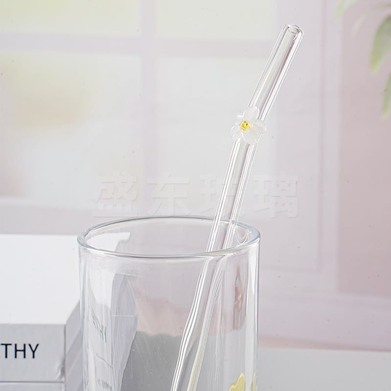  Ống Hút Thủy Tinh Cong Charm Hoa Quả 