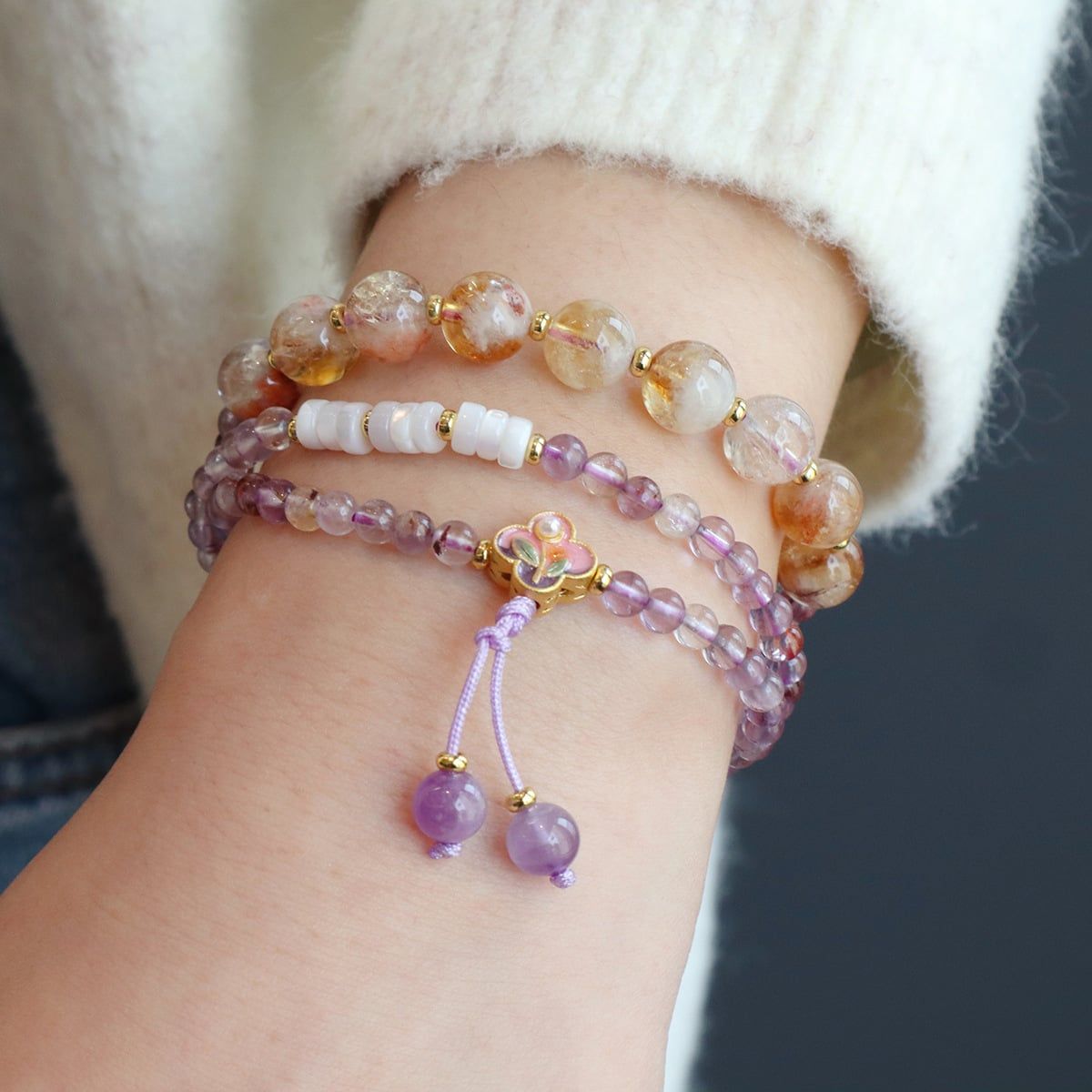  Chuỗi 3 Vòng Tay Thạch Anh Tím 