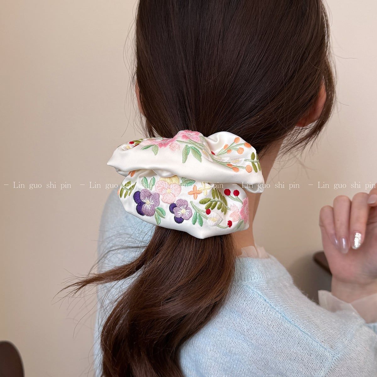  Scrunchie Satin Thêu Hoa 