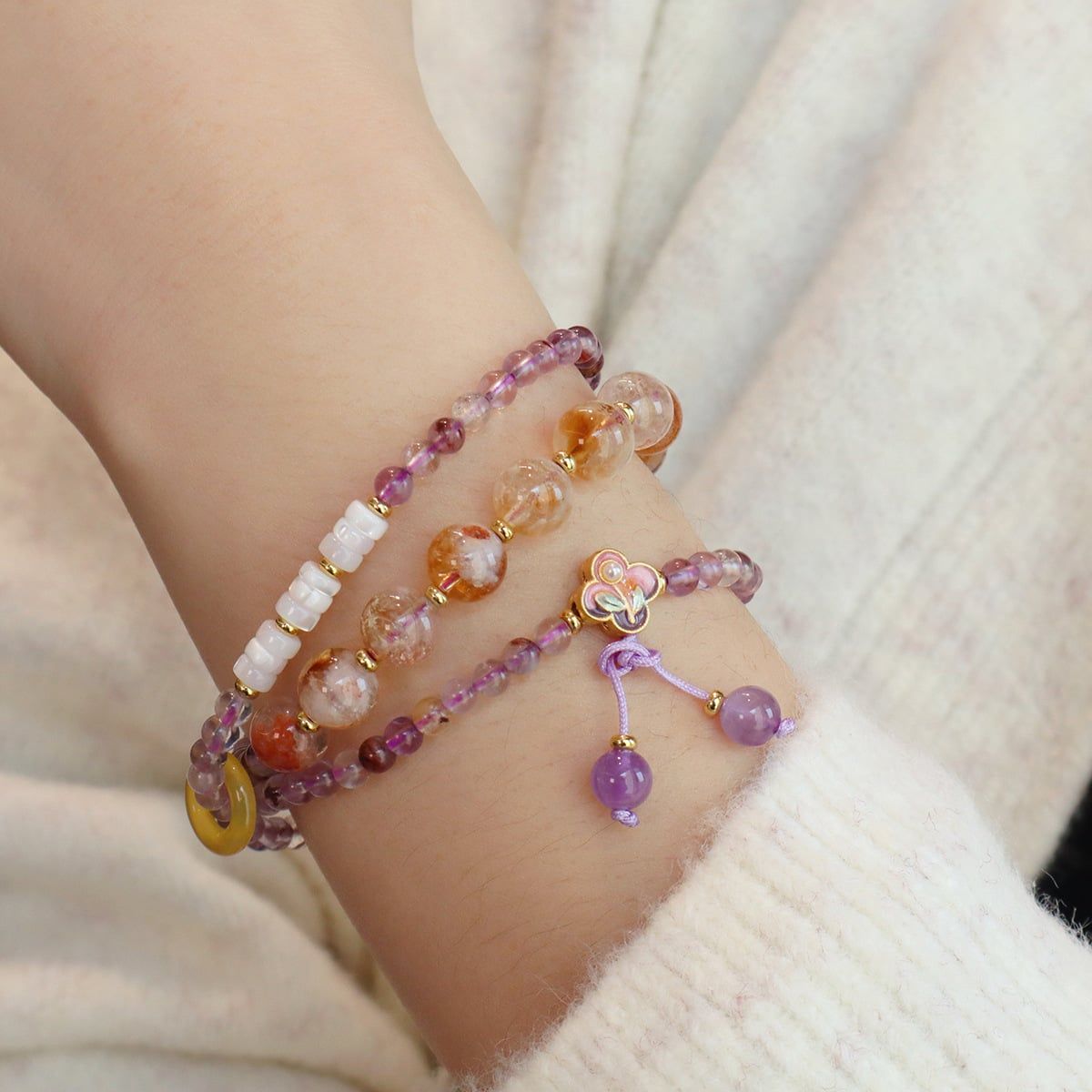  Chuỗi 3 Vòng Tay Thạch Anh Tím 