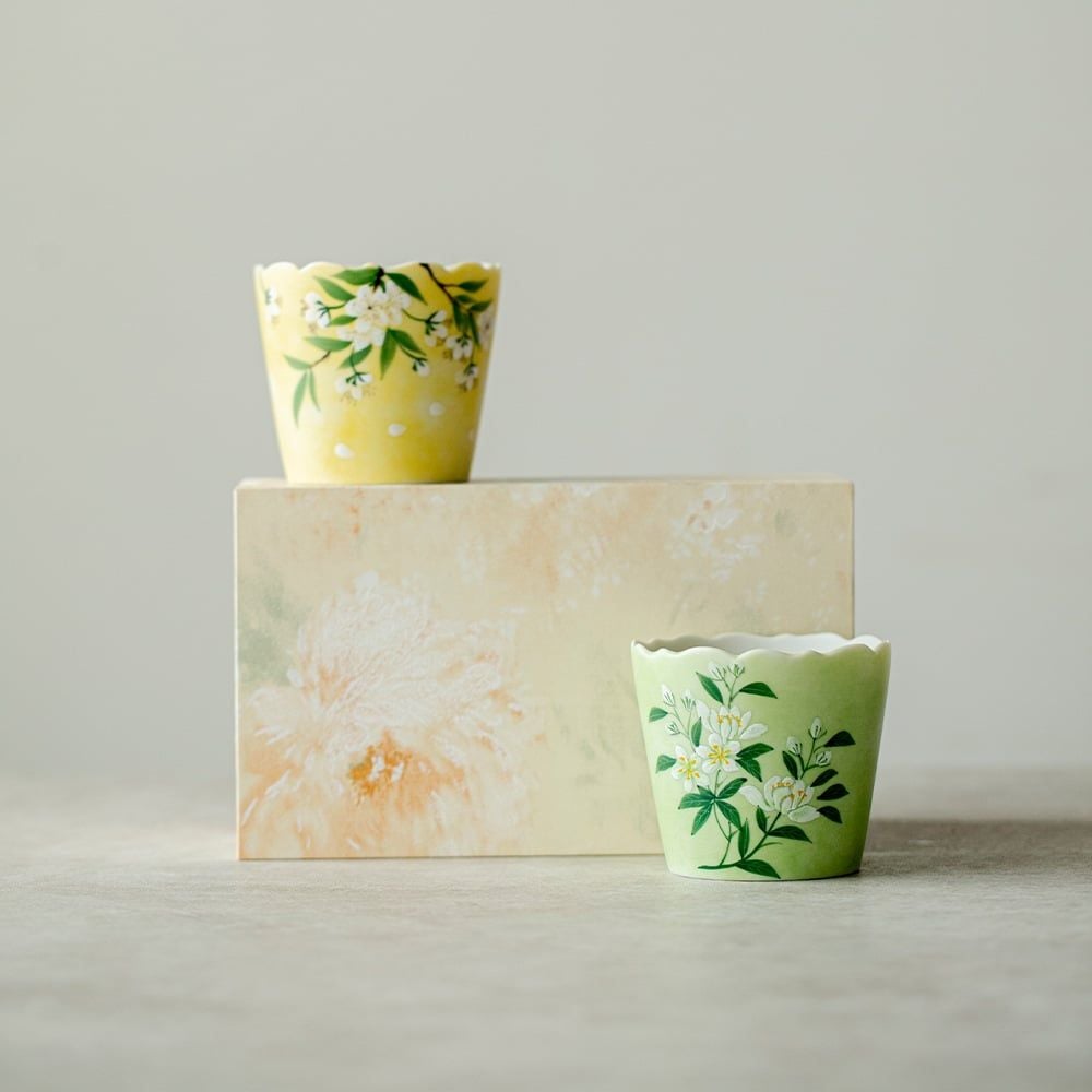  Set 2 Tách Trà Vẽ Tay Hoa Trắng 