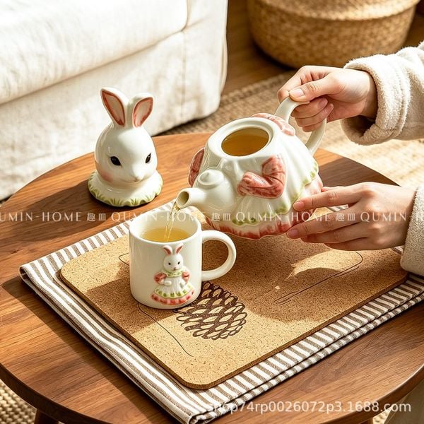  Bộ Ấm Trà Thỏ In Nổi 