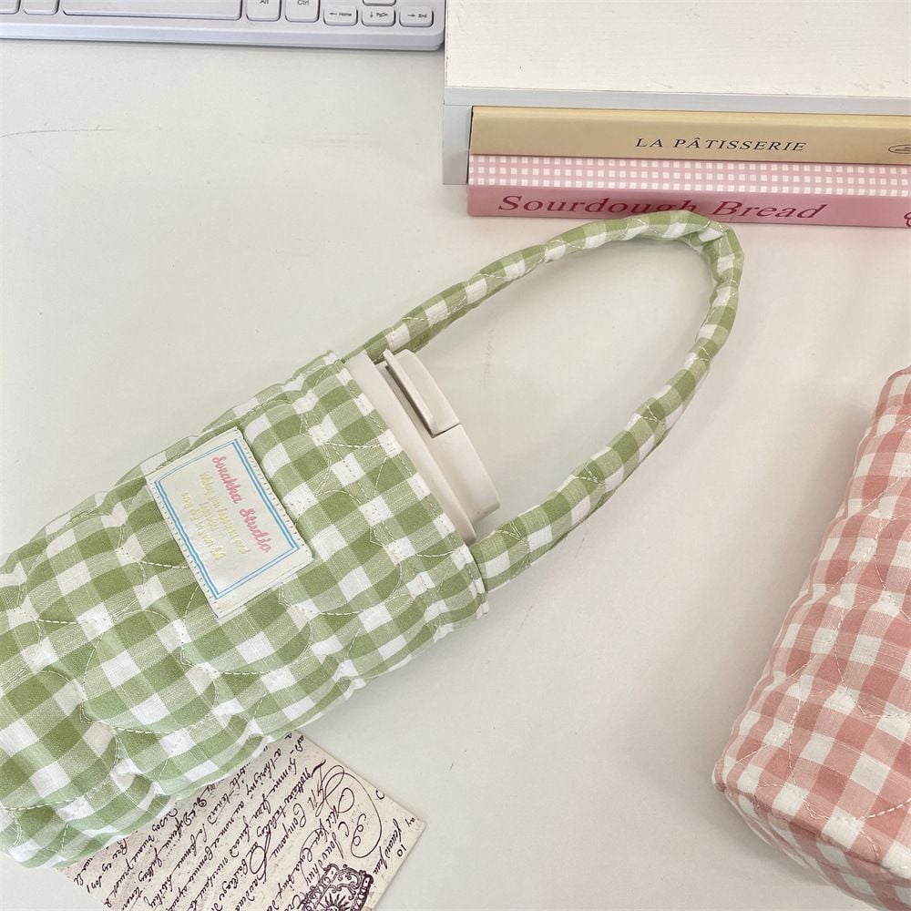  Túi Đựng Cốc - Túi Đựng Bình Nước Caro Pastel 
