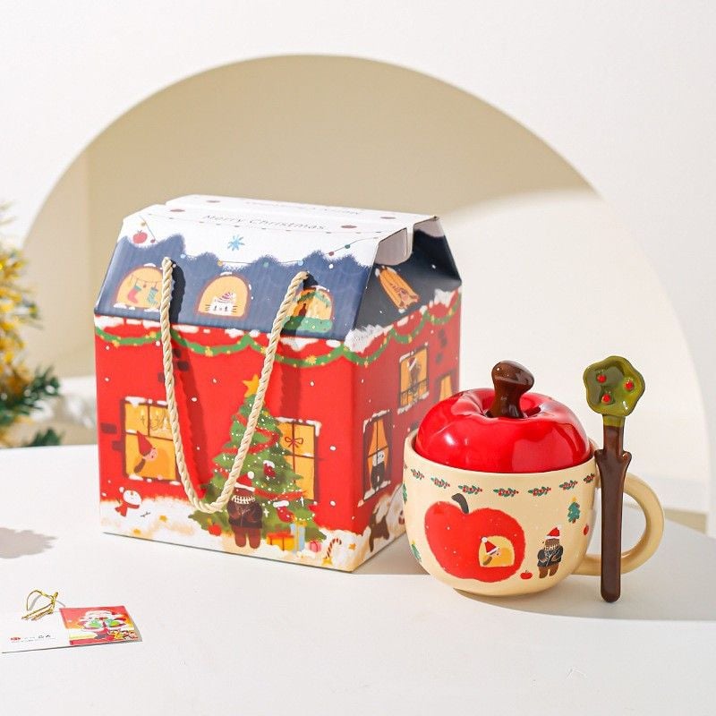  Set Tách Quả Táo Giáng Sinh (Kèm Nắp Và Thìa) 
