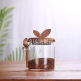  Hũ Thủy Tinh Nắp Gỗ Lá Nhỏ 
