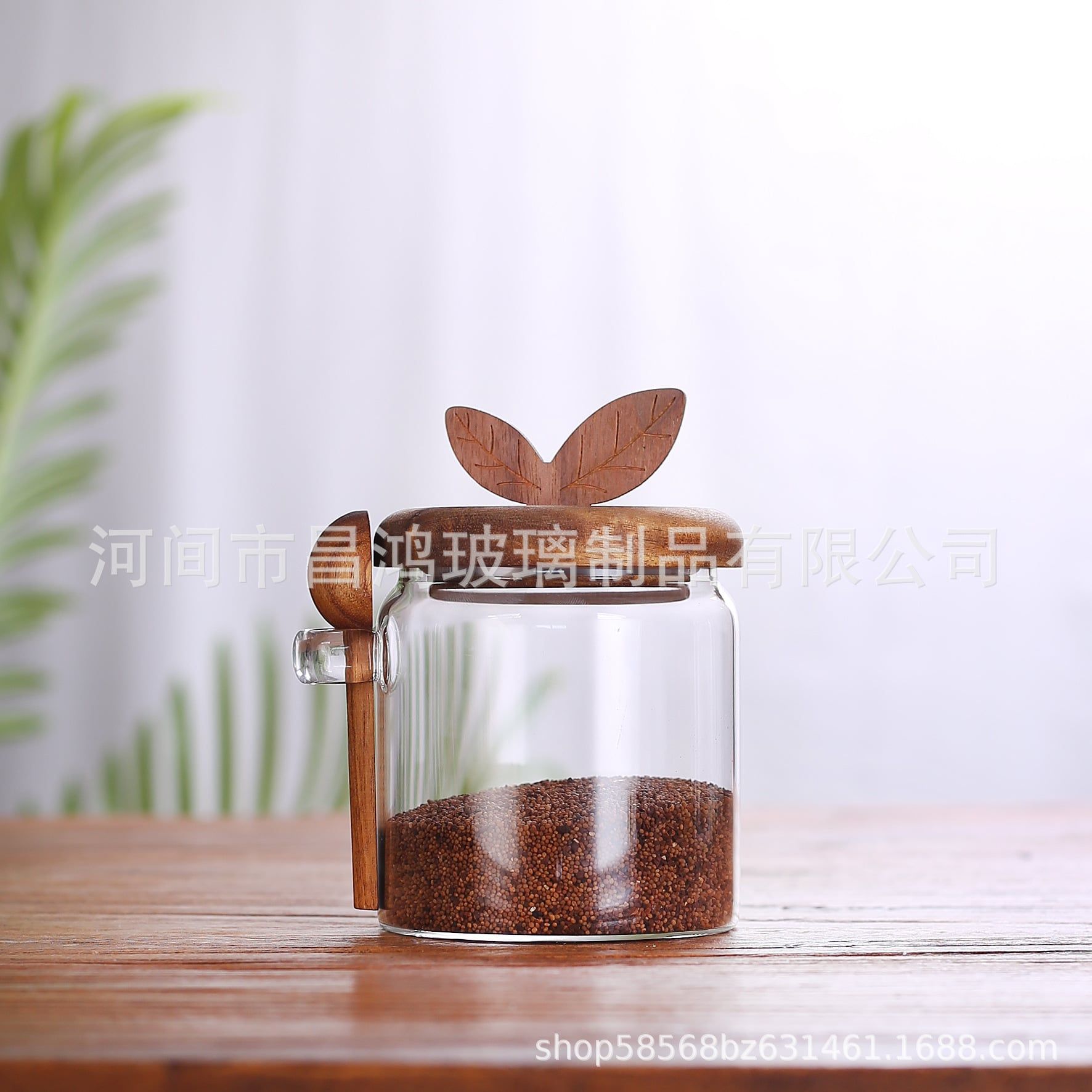  Hũ Thủy Tinh Nắp Gỗ Lá Nhỏ 