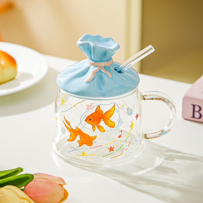  Cốc Thủy Tinh Túi Cá Vàng (Kèm Ống Hút) 