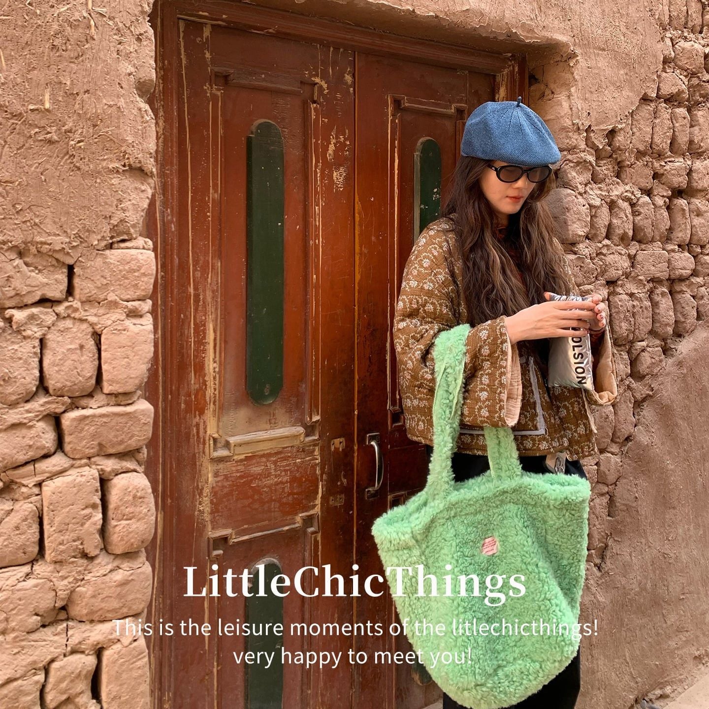  Túi Tote Lông Mềm Xanh Mint 