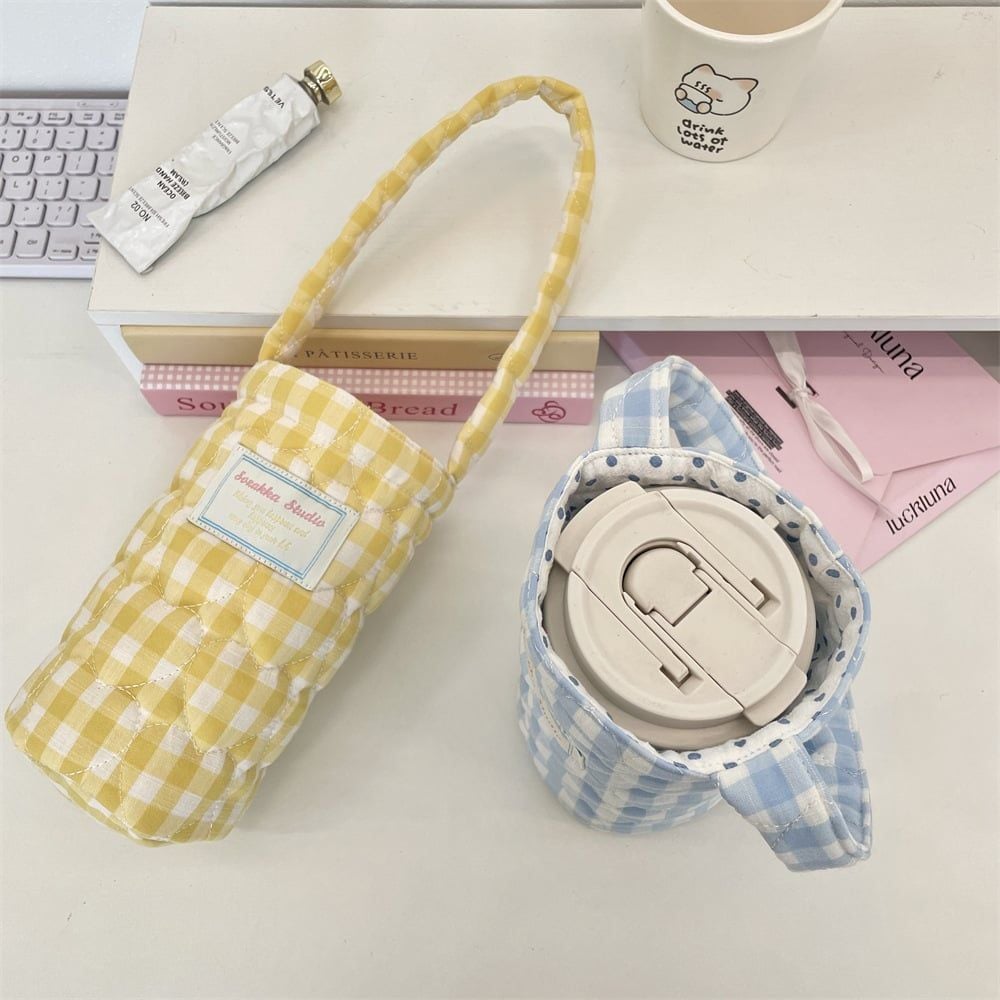 Túi Đựng Cốc - Túi Đựng Bình Nước Caro Pastel 